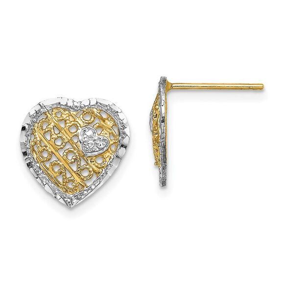 Kazi Luxury 14k Yellow Gold w/ RH Filigree Heart Post Earrings,New Products : American Fashion Style Bags On Sale